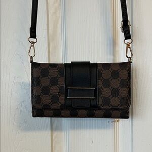 Elegant Black and Brown Checkered Women's wallet crossbody Bag